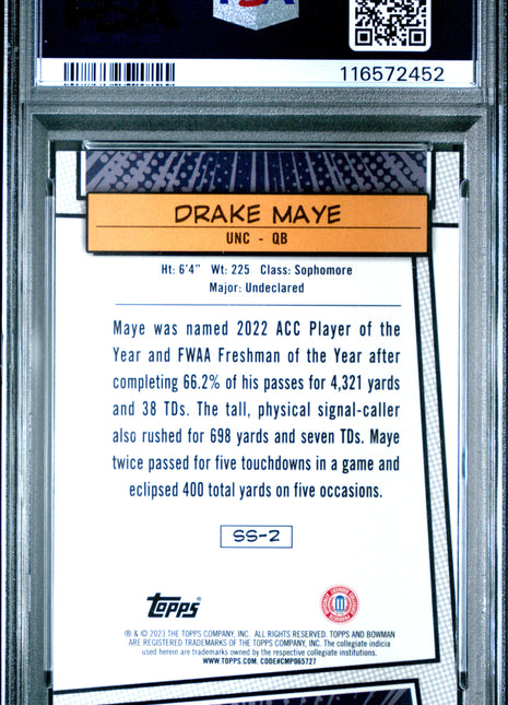 2023 Bowman University Chrome Saturday Superstars Drake Maye #SS2 PSA 8