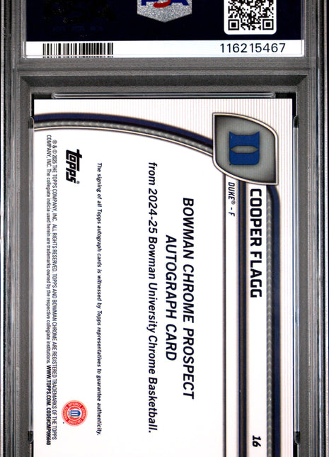 2024 Bowman Chrome University Cooper Flagg Au BLK & White Stealth Ref #16 PSA 10