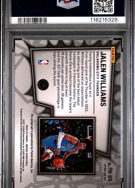 2022 Panini Mosaic Pictographs Mosaic Jalen Williams Red Wave #PMWIL PSA 10