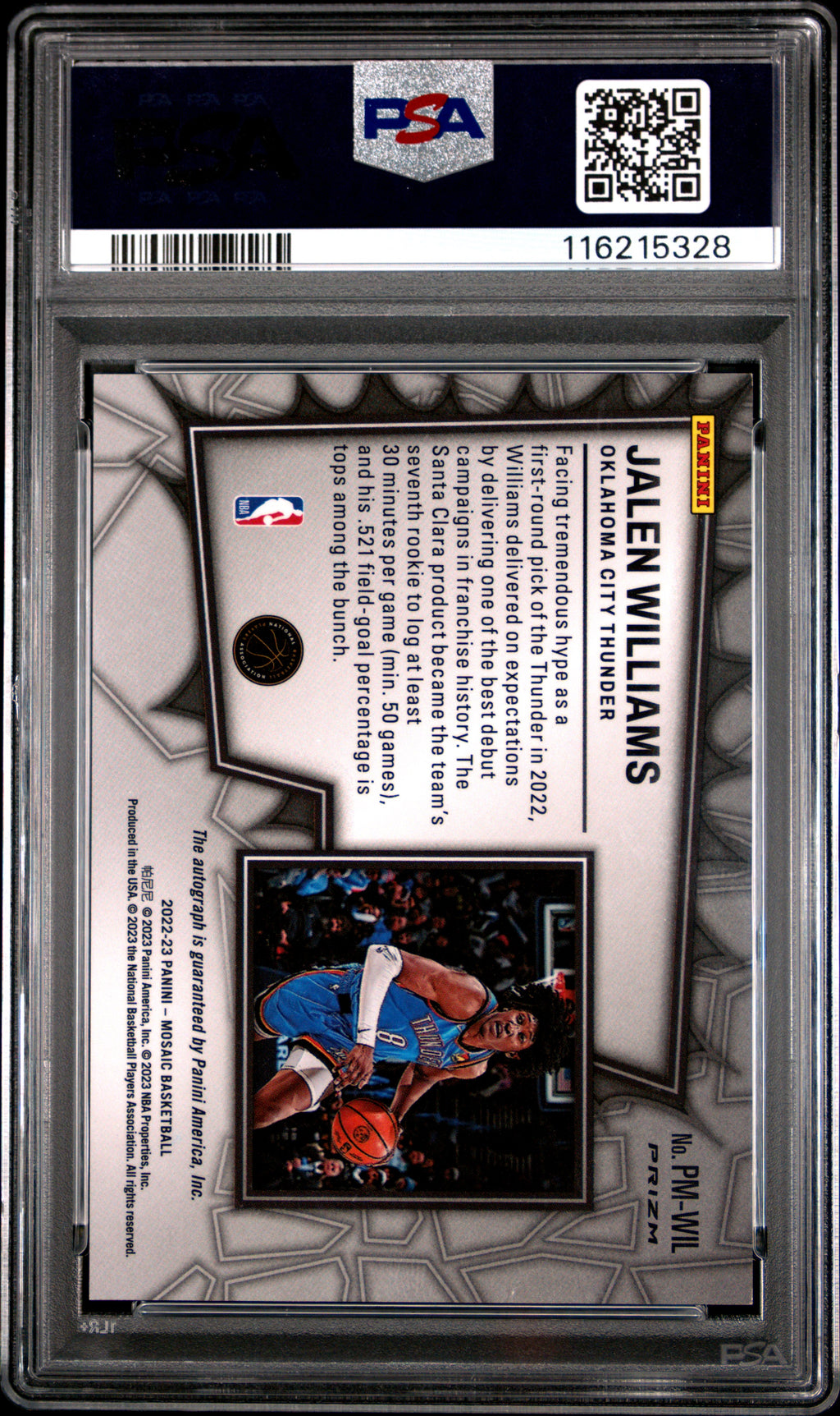 2022 Panini Mosaic Pictographs Mosaic Jalen Williams Red Wave #PMWIL PSA 10