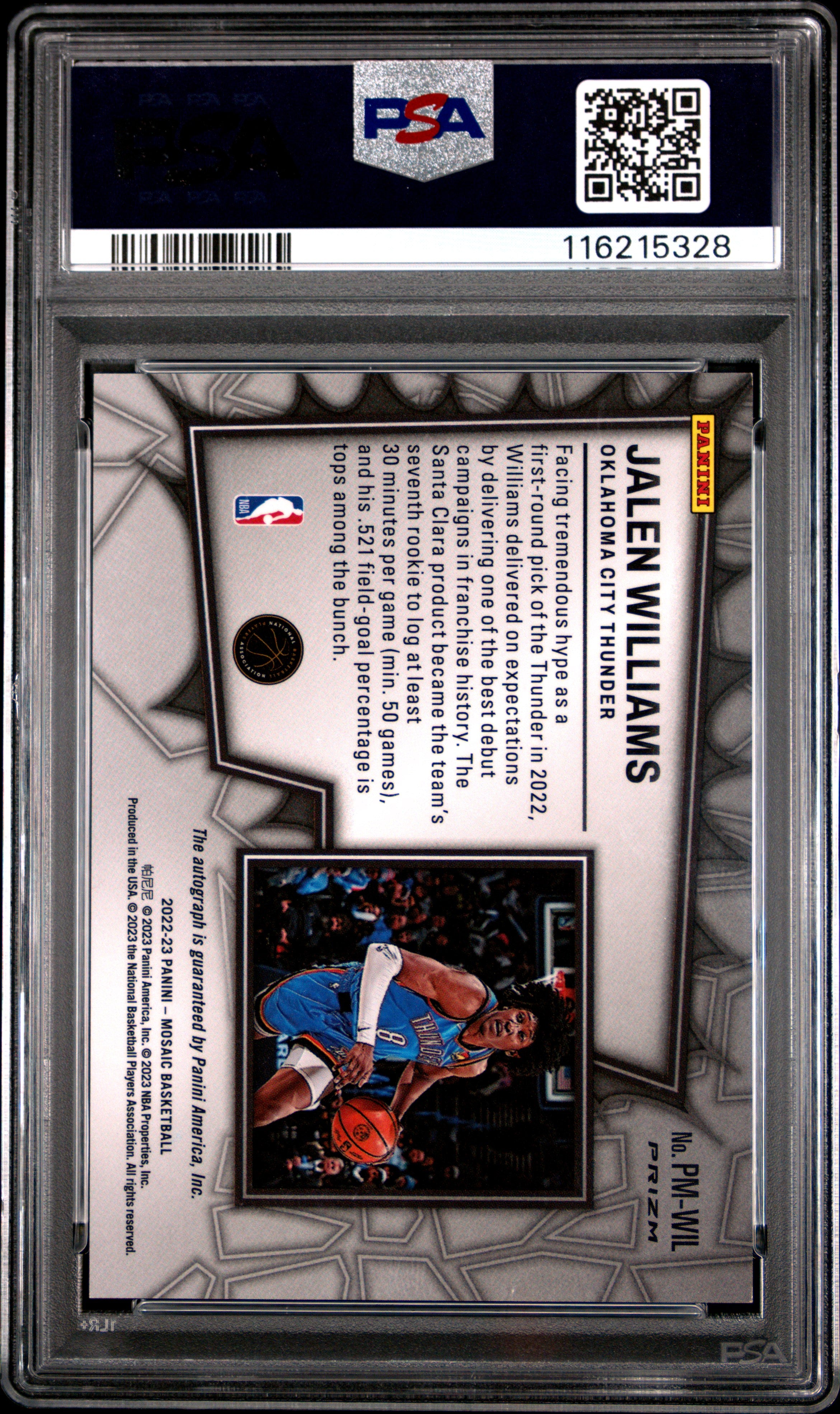 2022 Panini Mosaic Pictographs Mosaic Jalen Williams Red Wave #PMWIL PSA 10