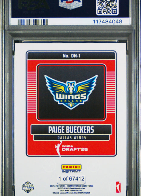 2025 Panini Instant WNBA Draft Night Paige Bueckers #DN1 PSA 10