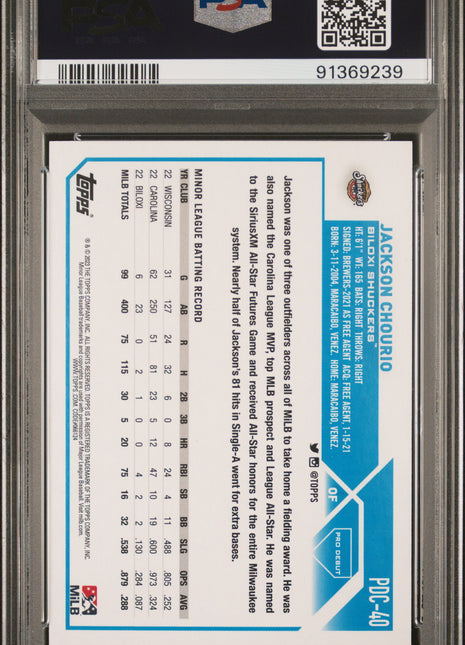 2023 Topps Pro Debut Jackson Chourio SP #PDC40 PSA 9