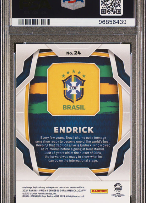 2024 Panini Prizm Conmebol Copa America Endrick #24 PSA 10