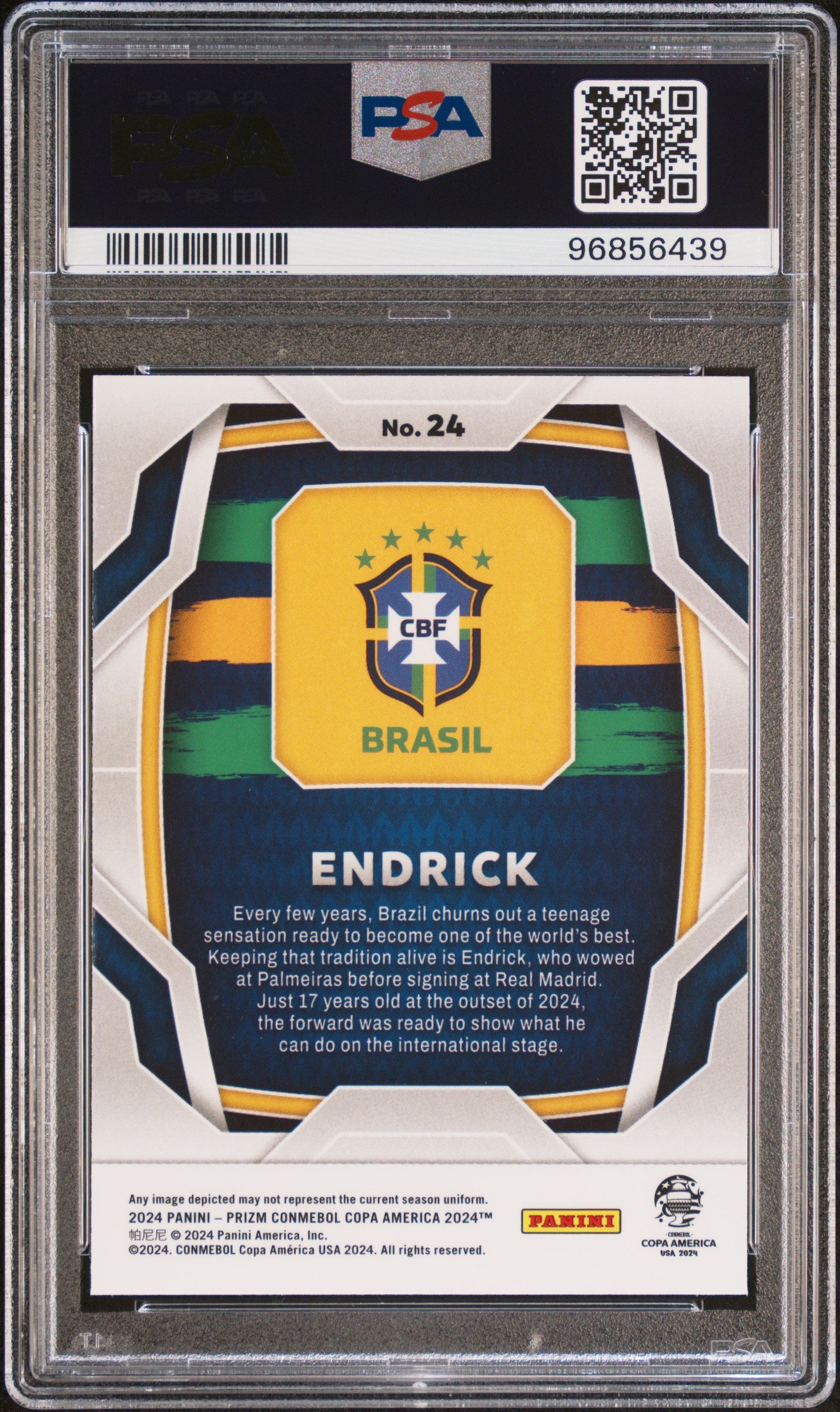 2024 Panini Prizm Conmebol Copa America Endrick #24 PSA 10