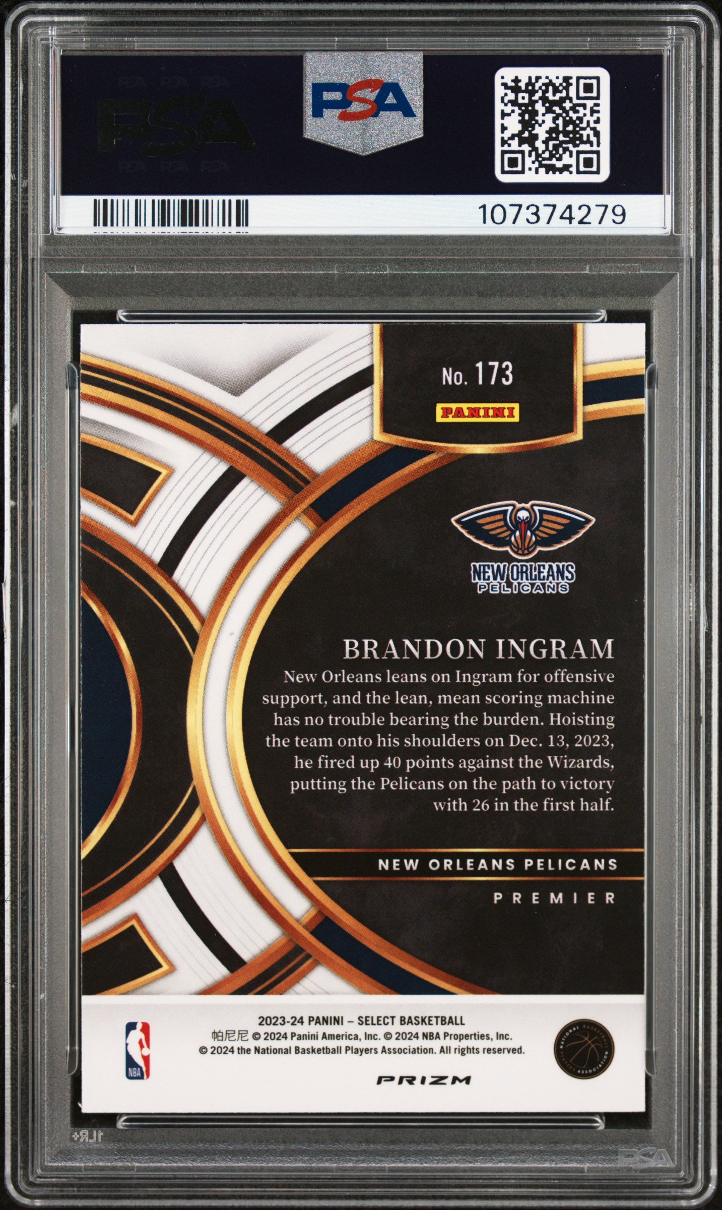 2023 Panini Select Brandon Ingram Tiger Prizm #173 PSA 9
