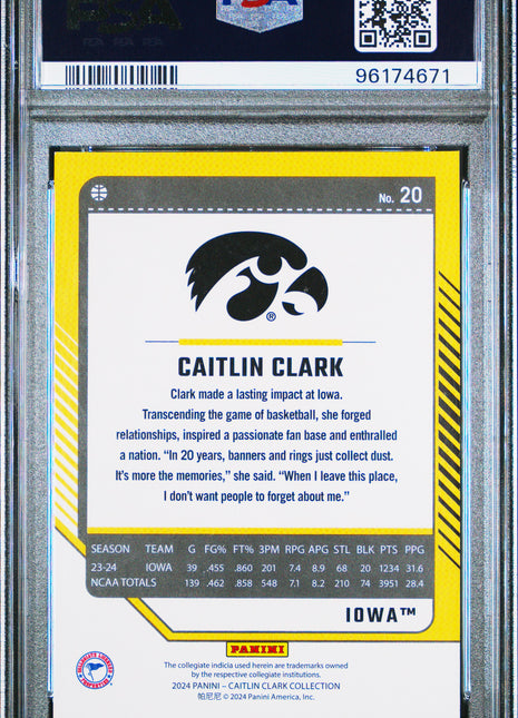 2024 Panini Caitlin Clark Collection Donruss Caitlin Clark #20 PSA 9