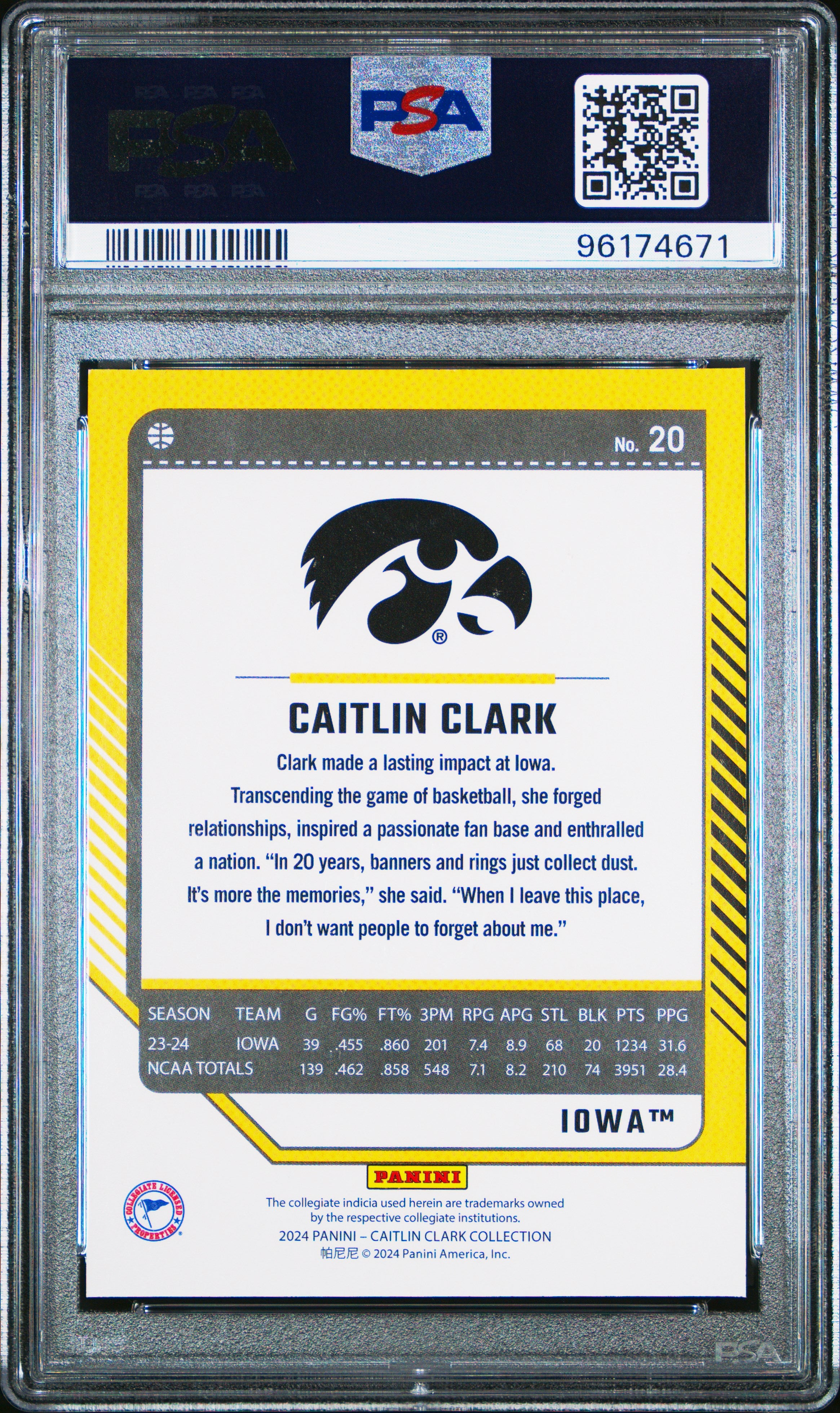 2024 Panini Caitlin Clark Collection Donruss Caitlin Clark #20 PSA 9