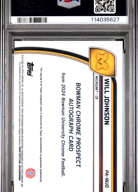 2024 Bowman University Chrome Bowman Chrome Prospect Autographs Will Johnson #PAWJO PSA 10