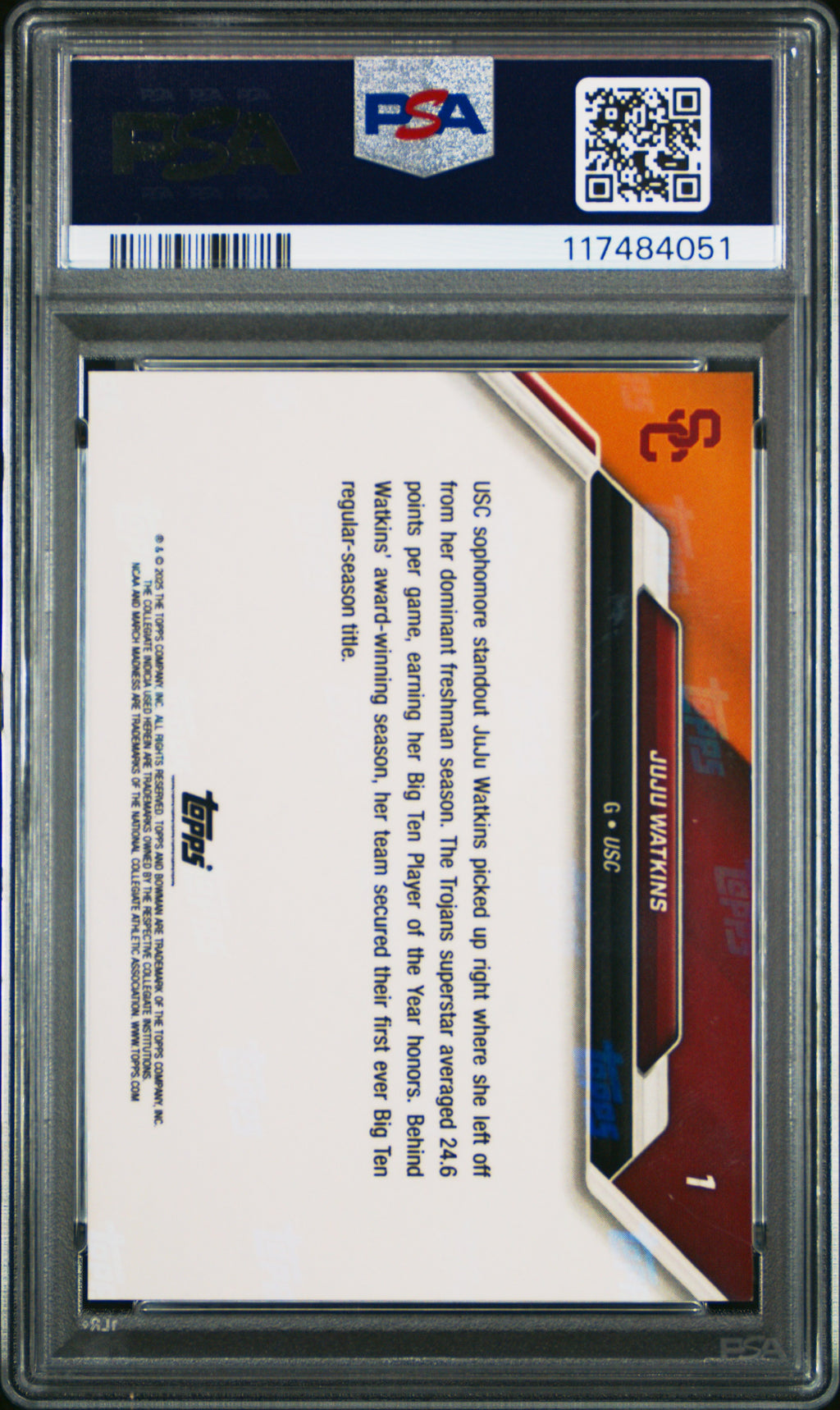 2025 Bowman U Now March Madness Juju Watkins Black #1 PSA 9