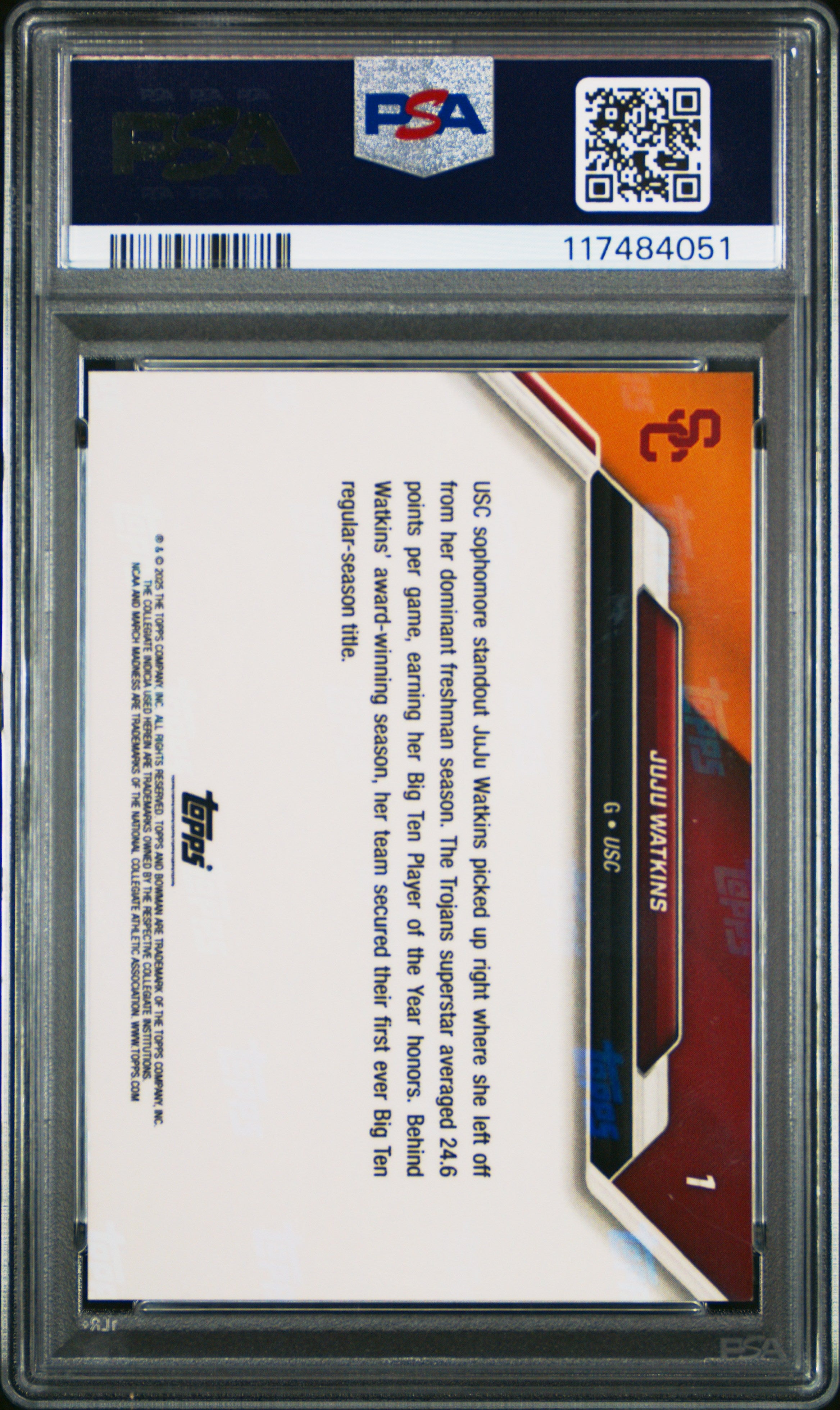 2025 Bowman U Now March Madness Juju Watkins Black #1 PSA 9
