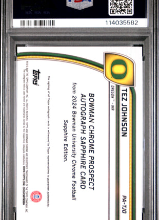 2024 Bowman University Chrome Bowman Chrome Prospect Autographs Tez Johnson Black Ref #PATJO PSA 10