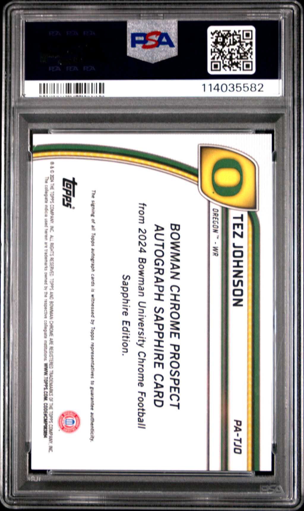 2024 Bowman University Chrome Bowman Chrome Prospect Autographs Tez Johnson Black Ref #PATJO PSA 10