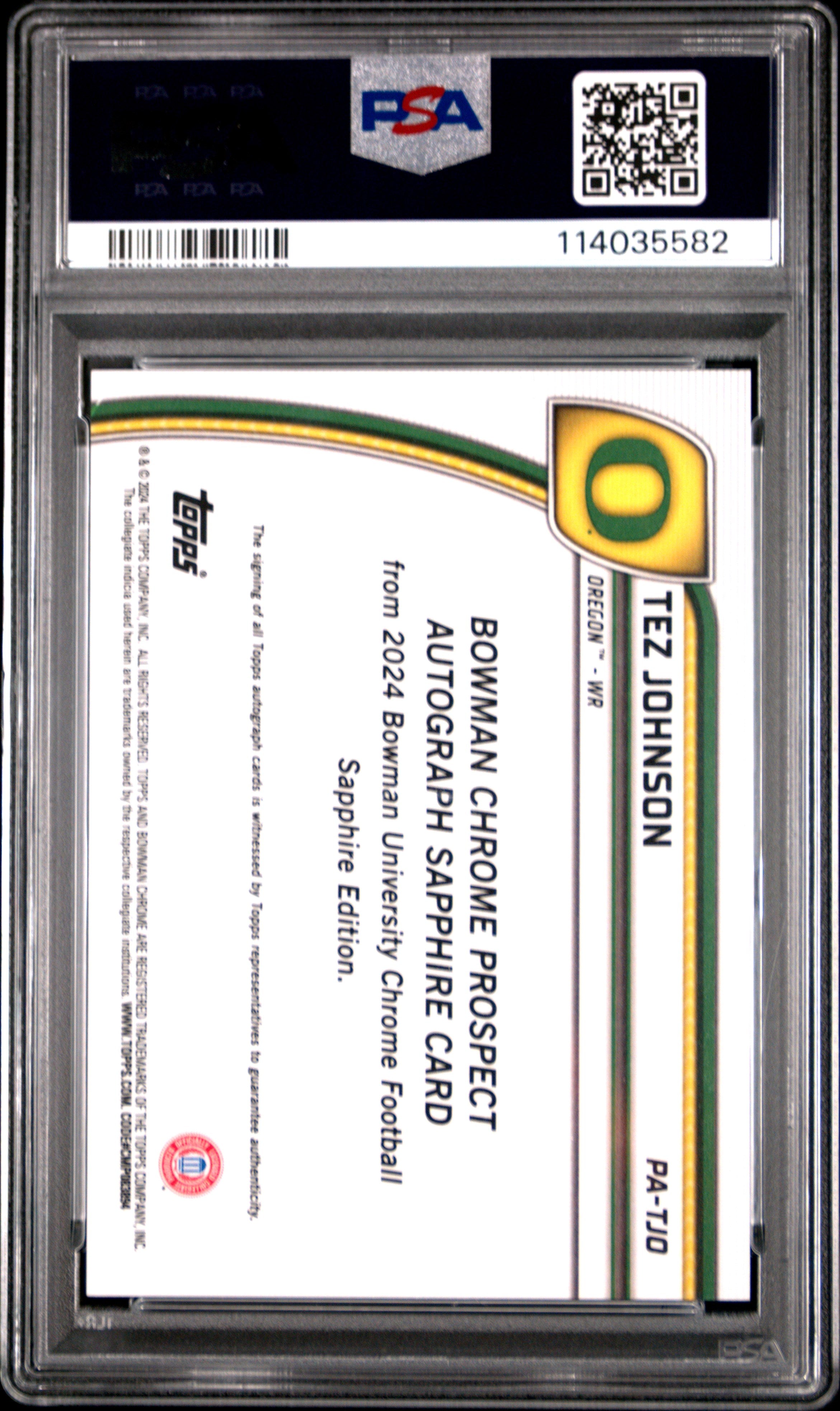 2024 Bowman University Chrome Bowman Chrome Prospect Autographs Tez Johnson Black Ref #PATJO PSA 10