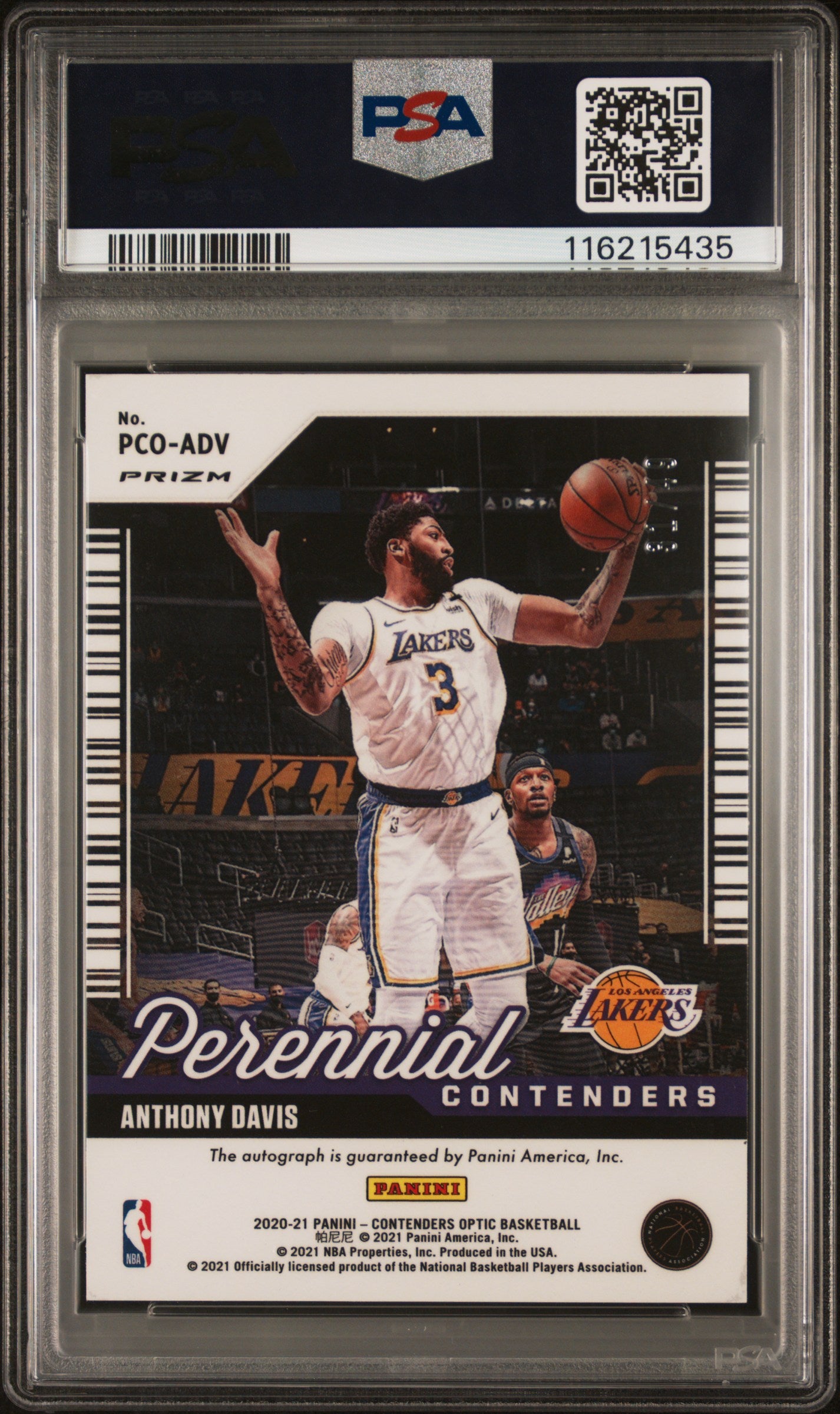 2020 Panini Contenders Optic Perennial Contenders Autographs Anthony Davis Autograph #ADV PSA 9