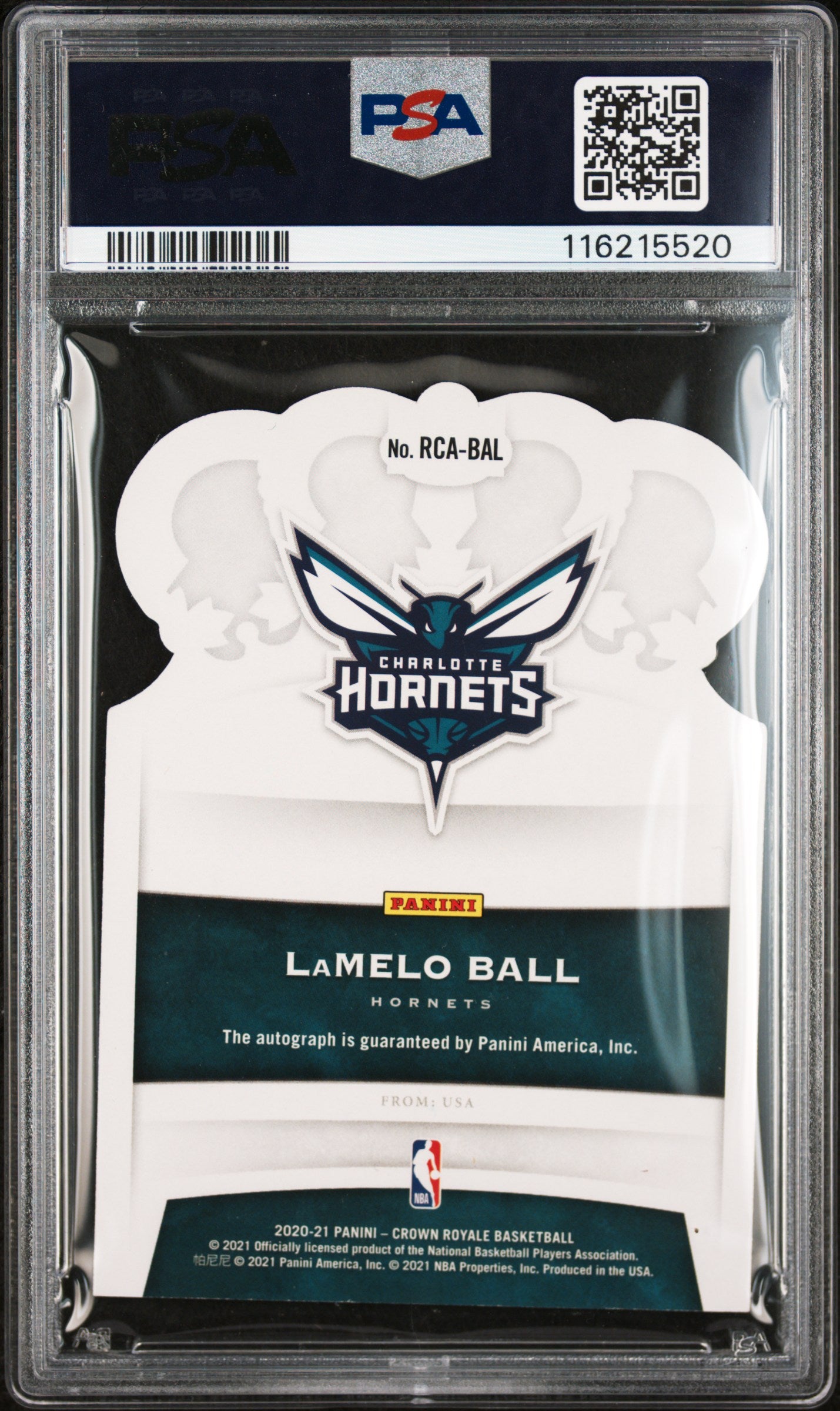 2020 Panini Crown Royale Rookie Crown Autographs Lamelo Ball RKE. Crown Purple Fotl #RCABAL PSA 8