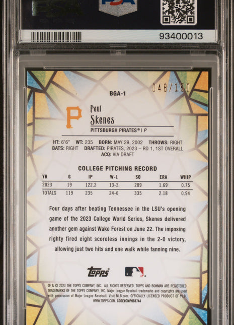 2023 Bowman Draft Bowman Glass Paul Skenes Mini Diamond #BGA1 PSA 9