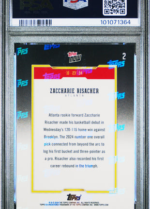 2024 Topps Now Zaccharie Risacher Green #2 PSA 10
