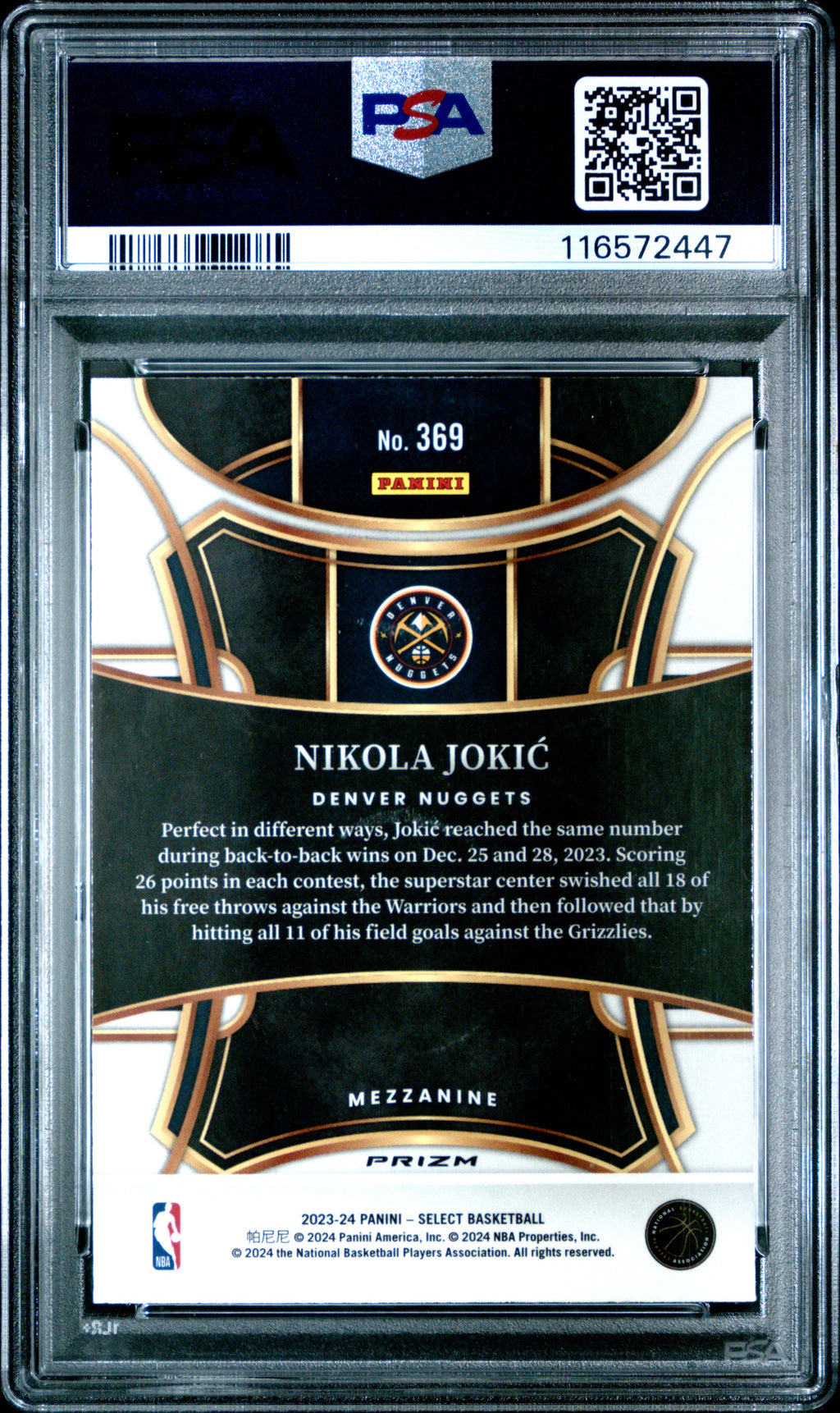 2023 Panini Select Nikola Jokic Zebra Prizm #369 PSA 10