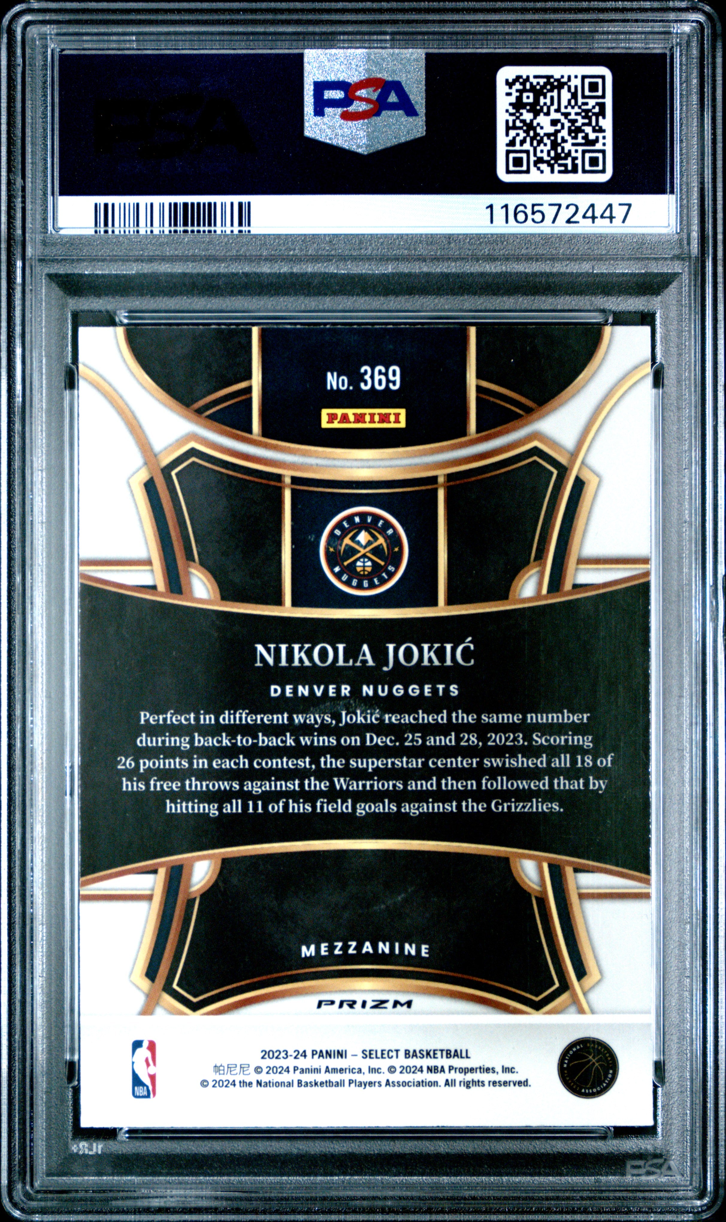 2023 Panini Select Nikola Jokic Zebra Prizm #369 PSA 10