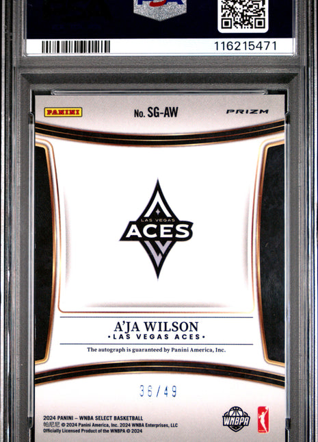 2024 Panini Select WNBA Signatures A'ja Wilson Blue Prizm #SGAW PSA 10