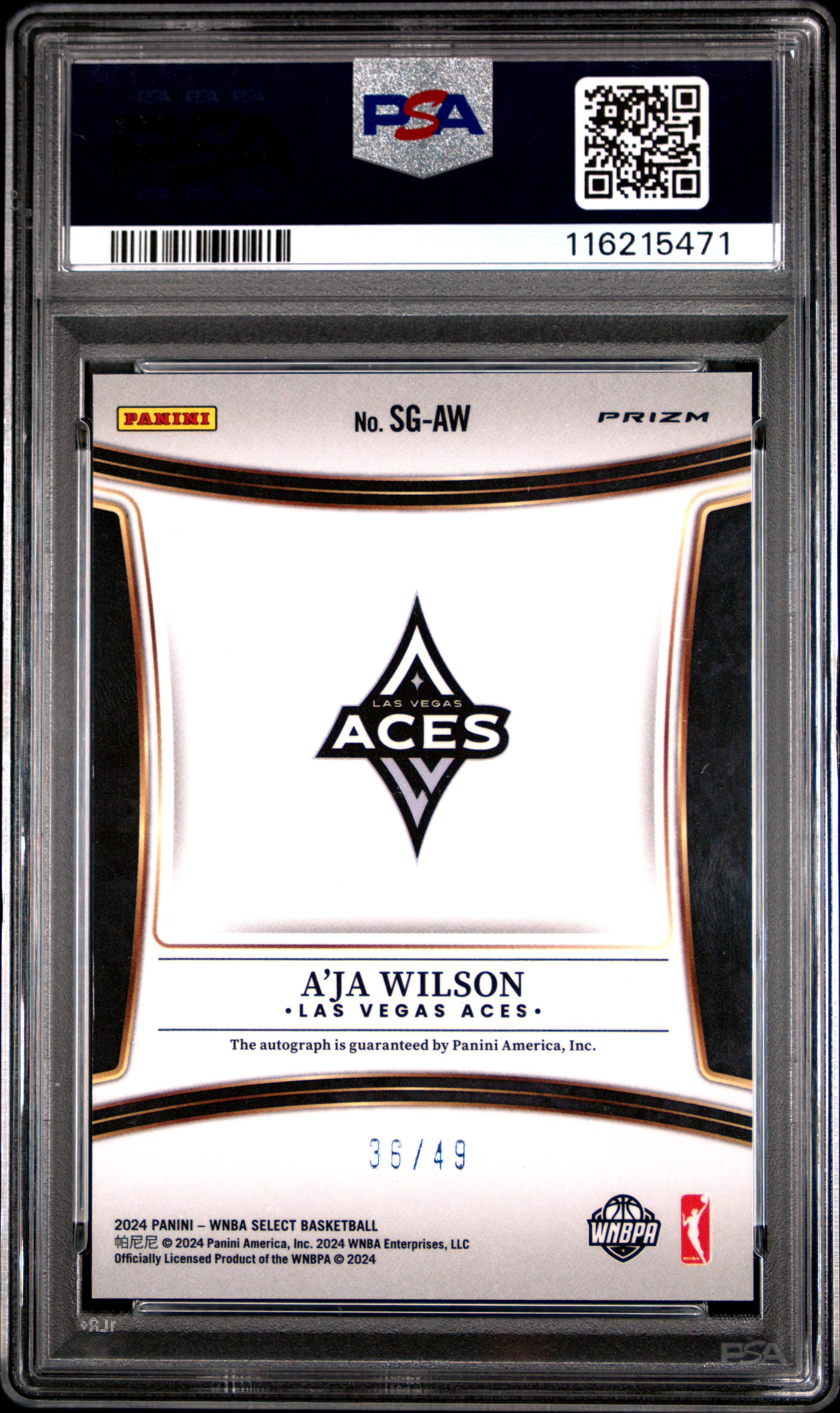 2024 Panini Select WNBA Signatures A'ja Wilson Blue Prizm #SGAW PSA 10