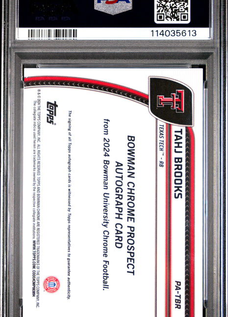 2024 Bowman University Chrome Bowman Chrome Prospect Autographs Tahj Brooks Org Ref #PATBR PSA 10