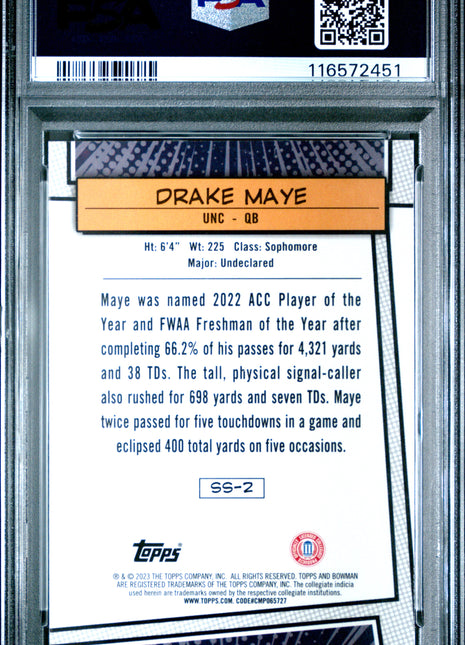 2023 Bowman University Chrome Saturday Superstars Drake Maye #SS2 PSA 10
