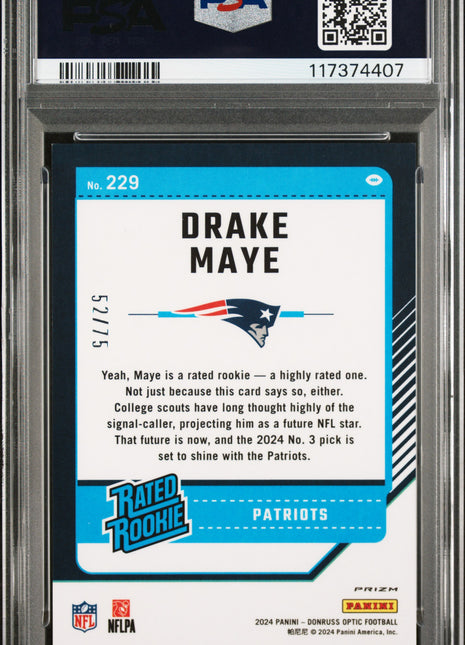 2024 Panini Donruss Optic Drake Maye Electricity #229 PSA 9