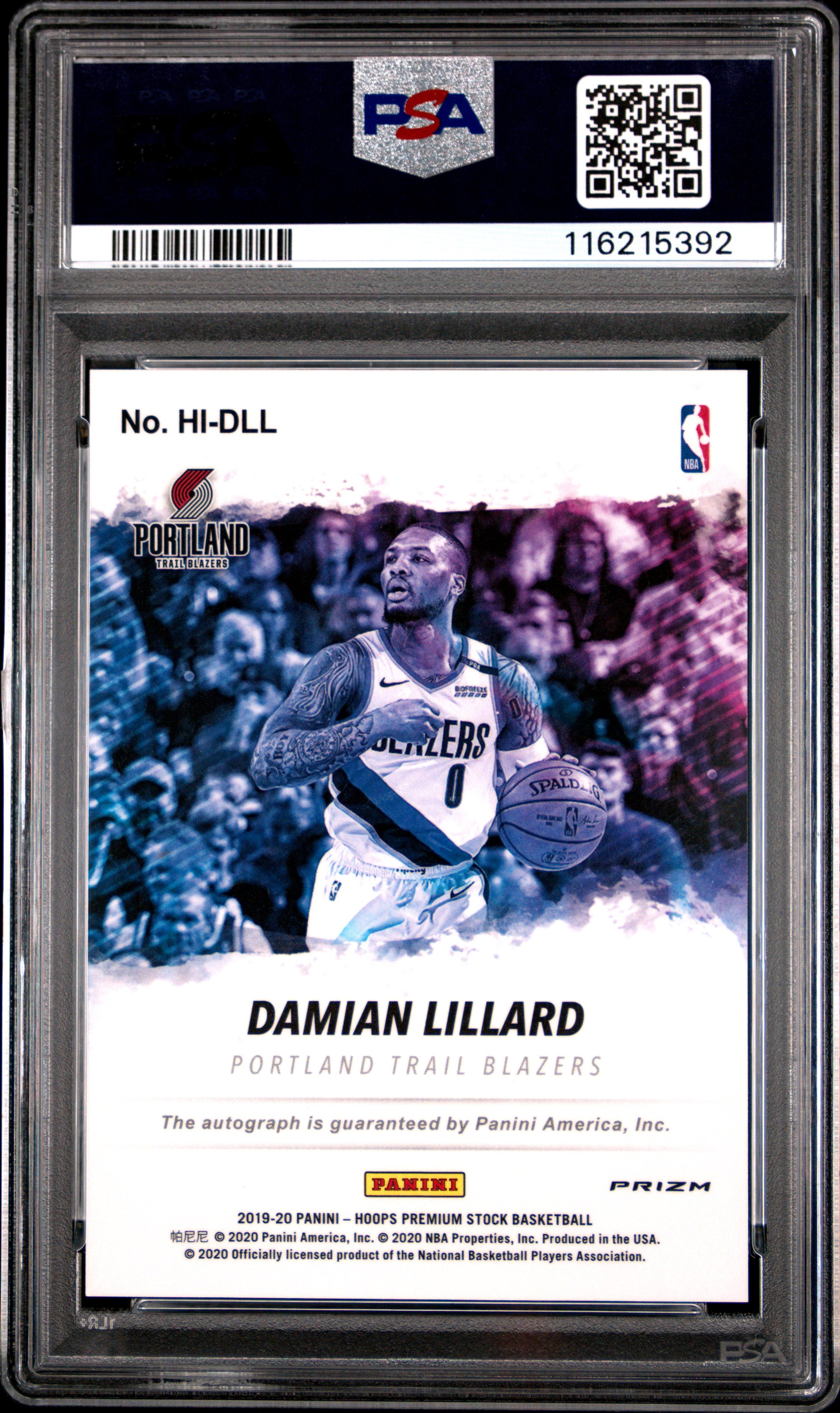 2019 Panini Hoops Premium Stock Hoops Ink Damian Lillard Flash #DLL PSA 9