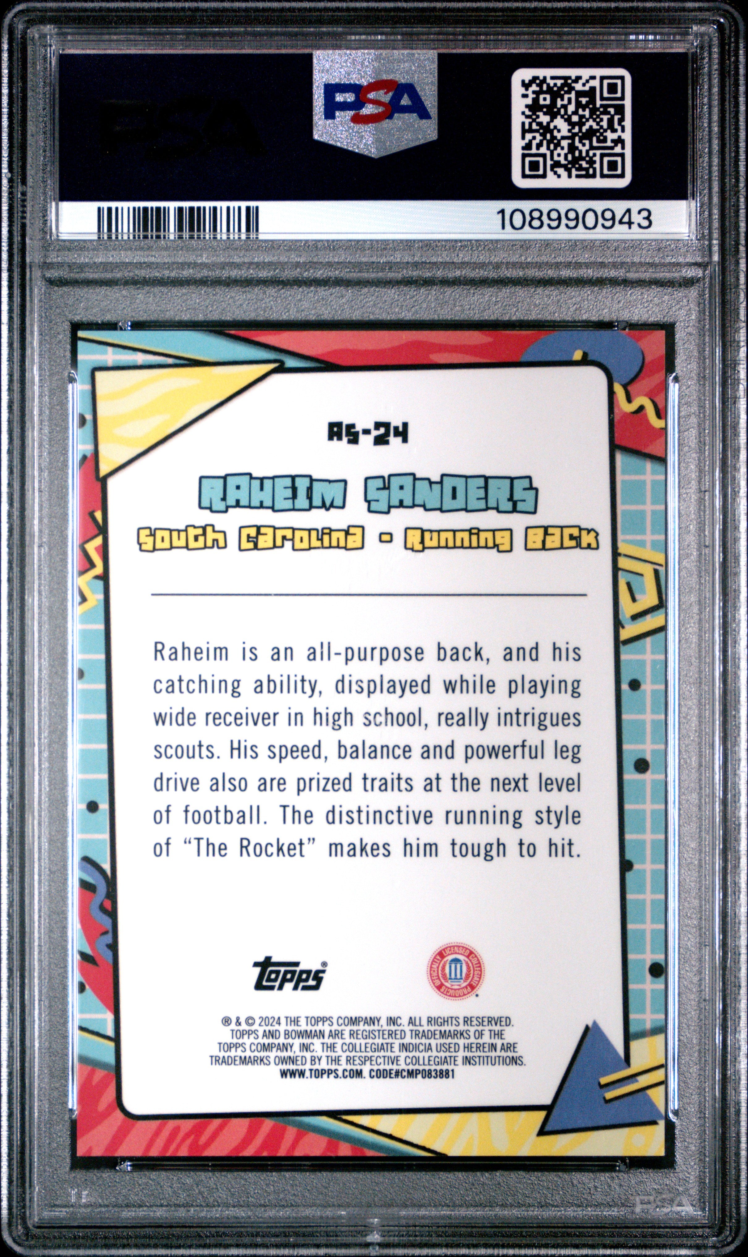 2024 Bowman University Chrome After School Special Raheim Sanders #AS24 PSA 9