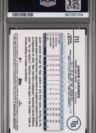 2024 Topps Chrome Junior Caminero Big Apple Refractor #213 PSA 10