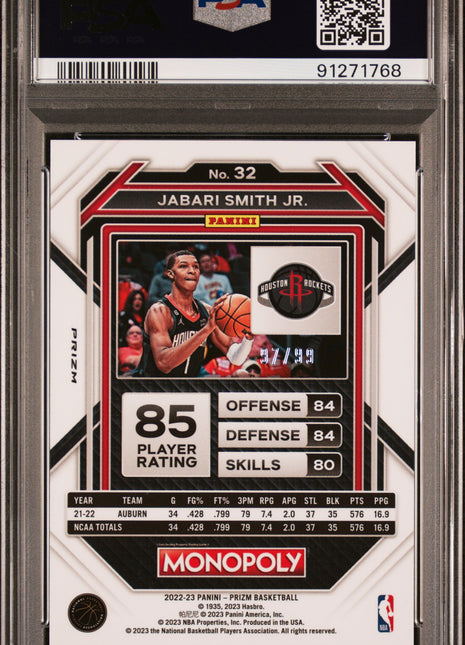 2022 Panini Prizm Monopoly Jabari Smith JR. Red #32 PSA 10
