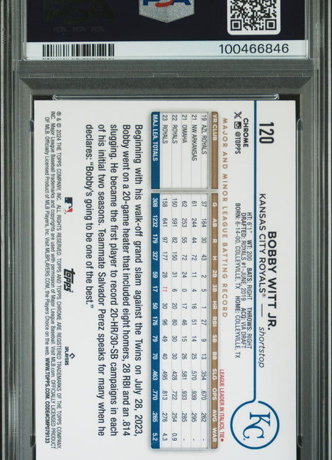 2024 Topps Chrome Logofractor Edition Bobby Witt JR. Purple Refractor #120 226/250 PSA 8