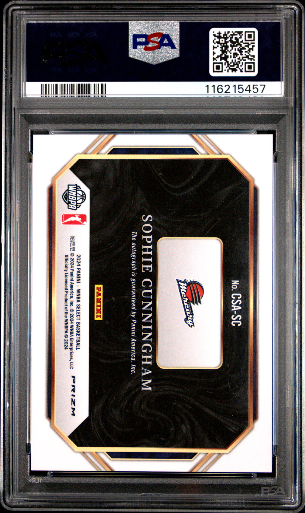 2024 Panini Select WNBA Courtside Action Signatures Sophie Cunningham #CSASC PSA 9