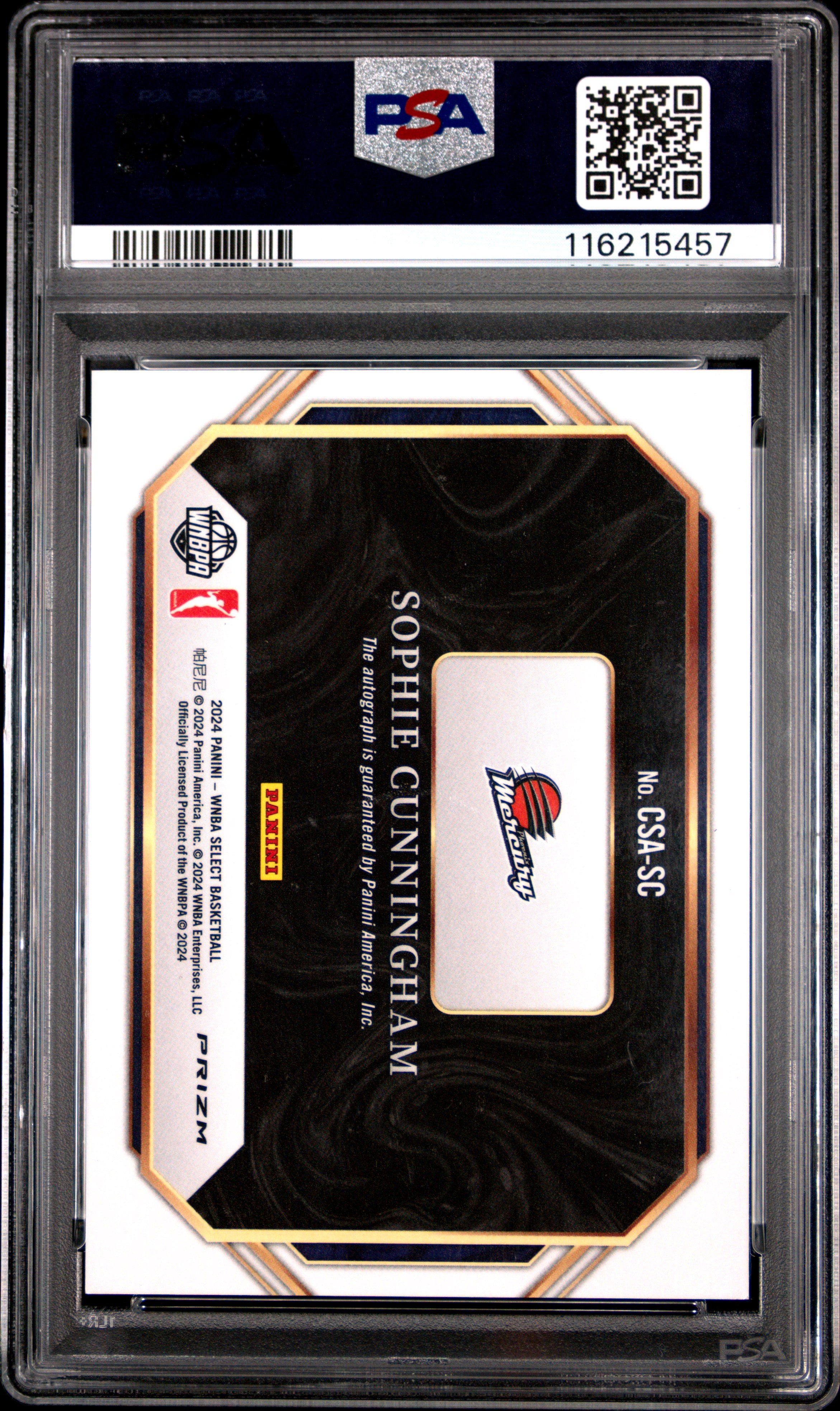 2024 Panini Select WNBA Courtside Action Signatures Sophie Cunningham #CSASC PSA 9