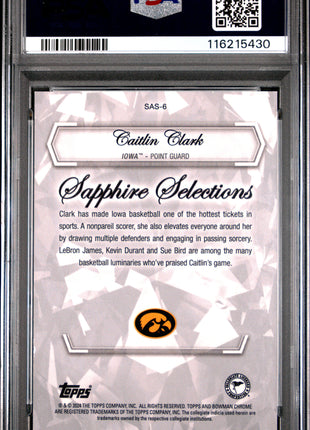 2023 Bowman University Chrome Sapphire Selections Caitlin Clark #SAS6 PSA 8