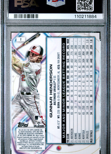 2023 Topps Cosmic Chrome Gunnar Henderson Green Space Dust Refractor #2 PSA 10