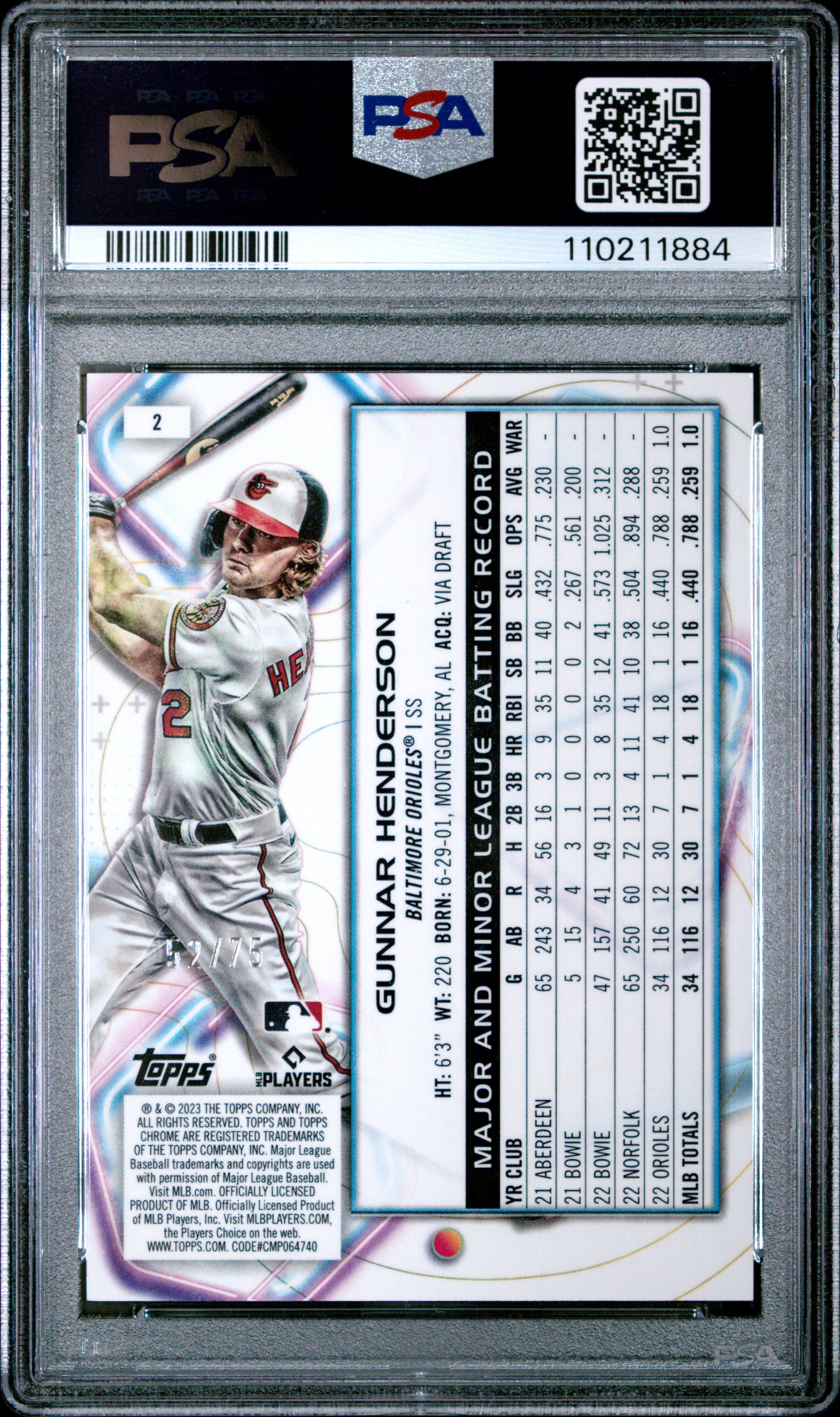 2023 Topps Cosmic Chrome Gunnar Henderson Green Space Dust Refractor #2 PSA 10