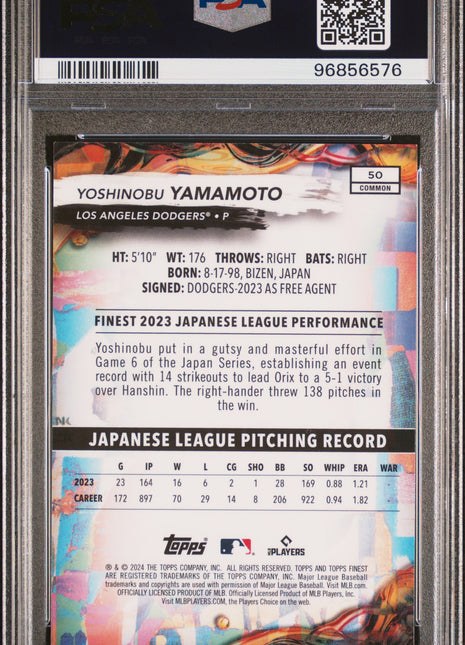 2024 Topps Finest Yoshinobu Yamamoto #50 PSA 10