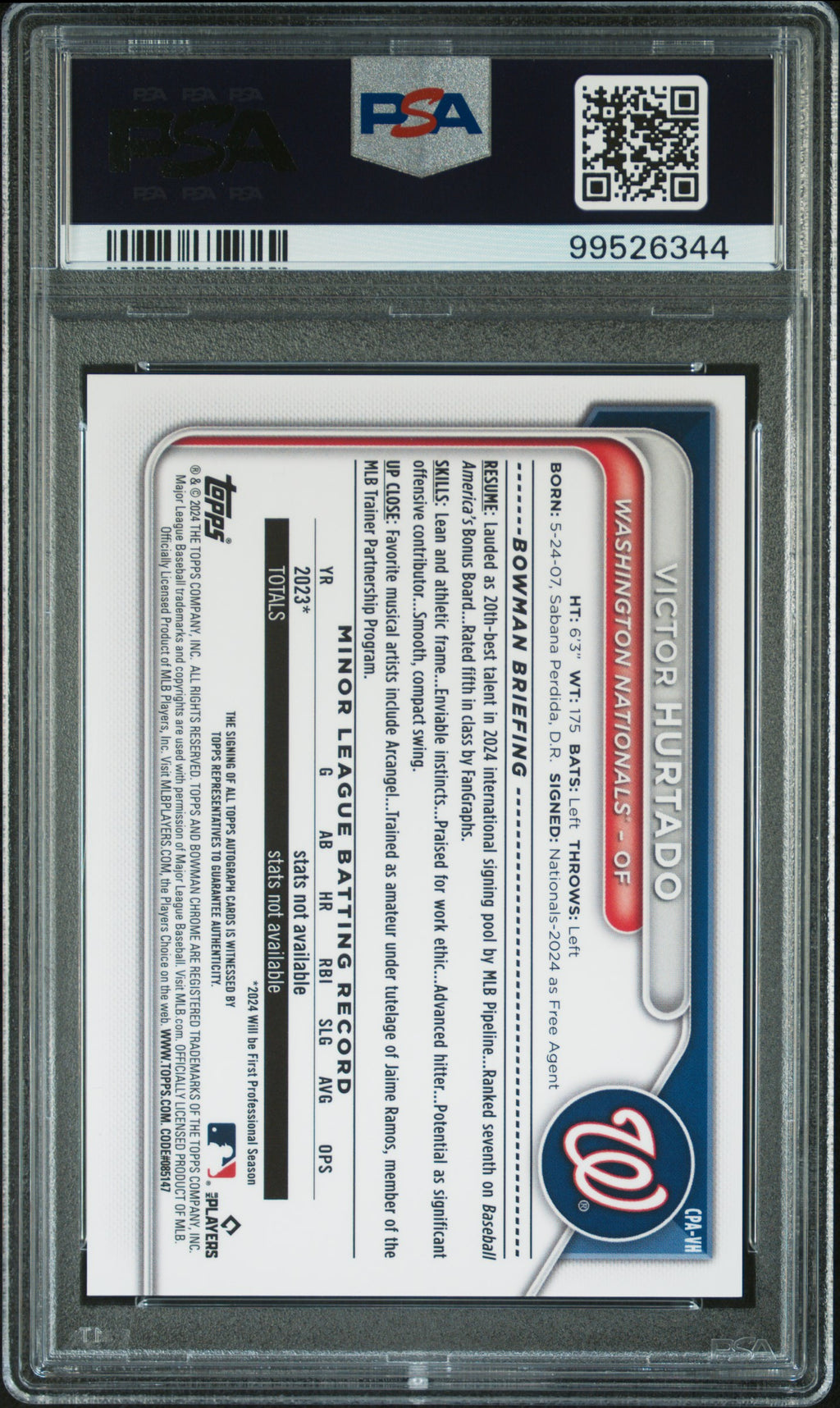 2024 Bowman Chrome Prospect Autographs Victor Hurtado #CPAVH PSA 9