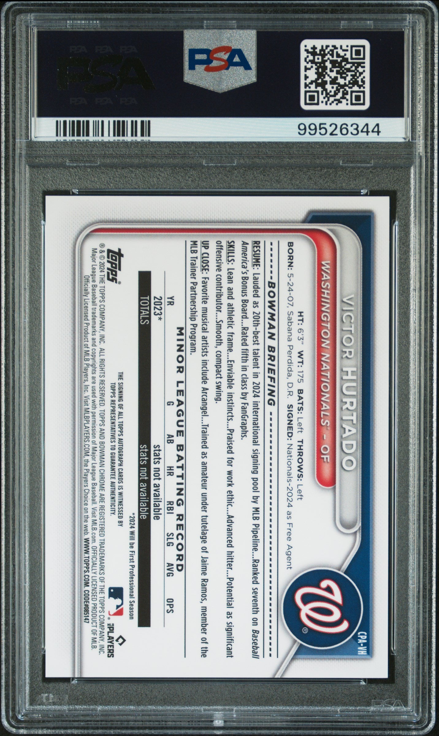 2024 Bowman Chrome Prospect Autographs Victor Hurtado #CPAVH PSA 9