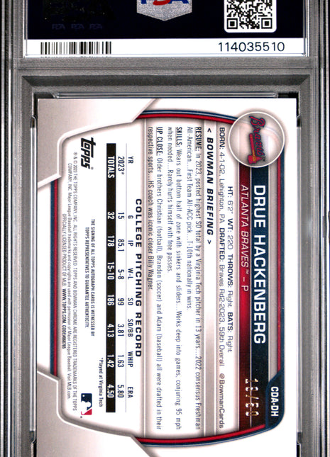 2023 Bowman Draft Chrome Prospect Autograph Drue Hackenberg Prspct Gold Wave #CDADH PSA 8