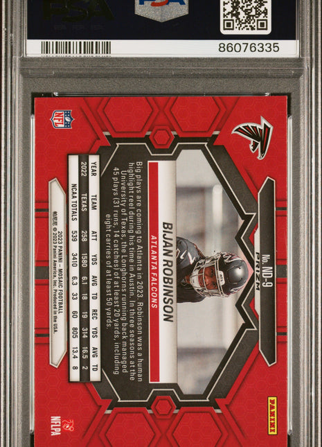2023 Panini Mosaic NFL Debut Bijan Robinson Reactive Yellow #ND9 PSA 10