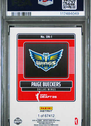 2025 Panini Instant WNBA Draft Night Paige Bueckers #DN1 PSA 8