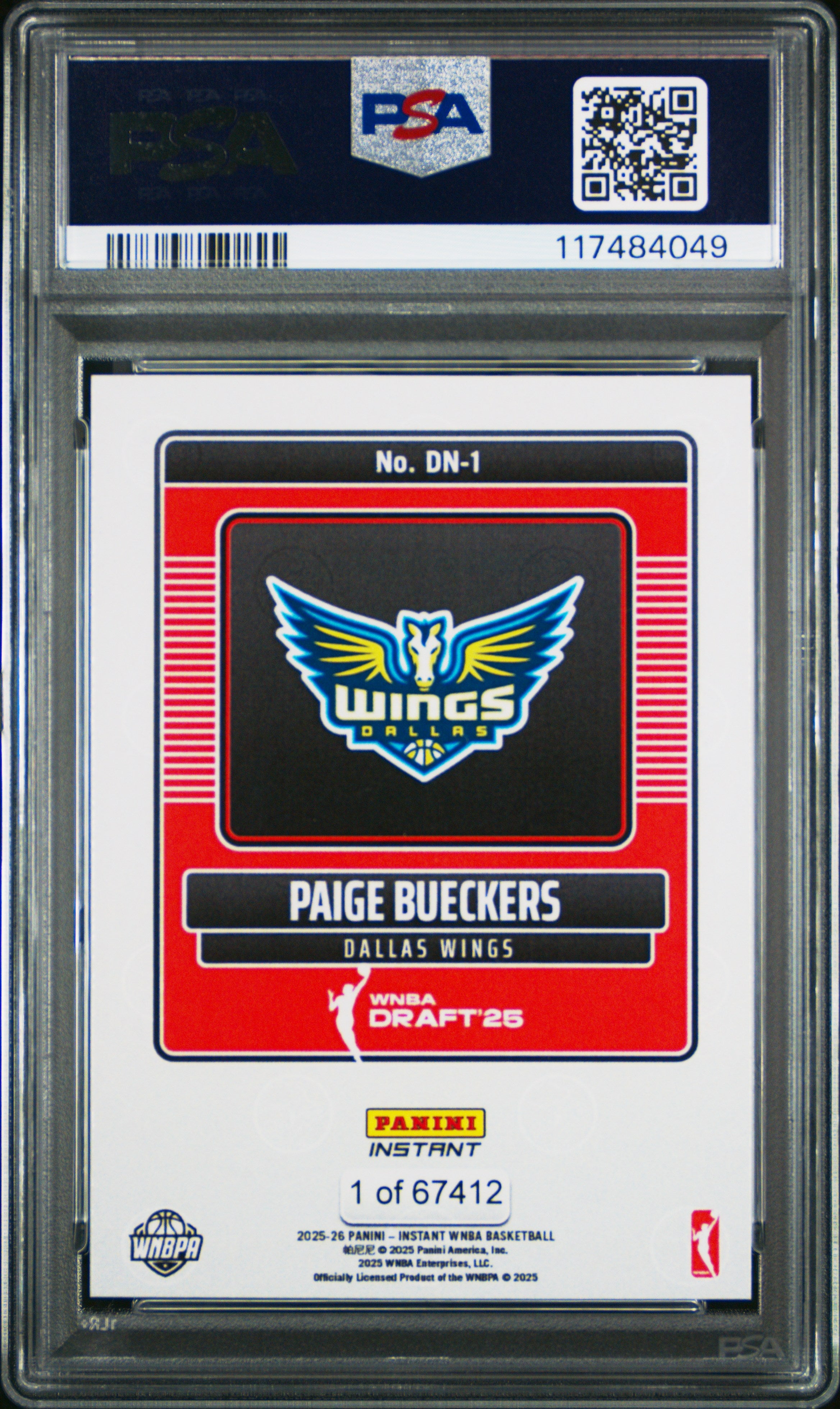2025 Panini Instant WNBA Draft Night Paige Bueckers #DN1 PSA 8