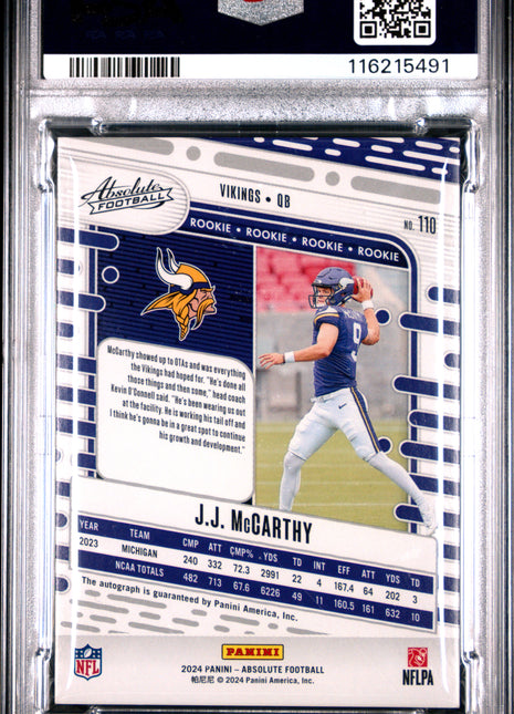 2024 Panini Absolute JJ Mccarthy Signature Orange Spectrum #110 40/75 PSA 9