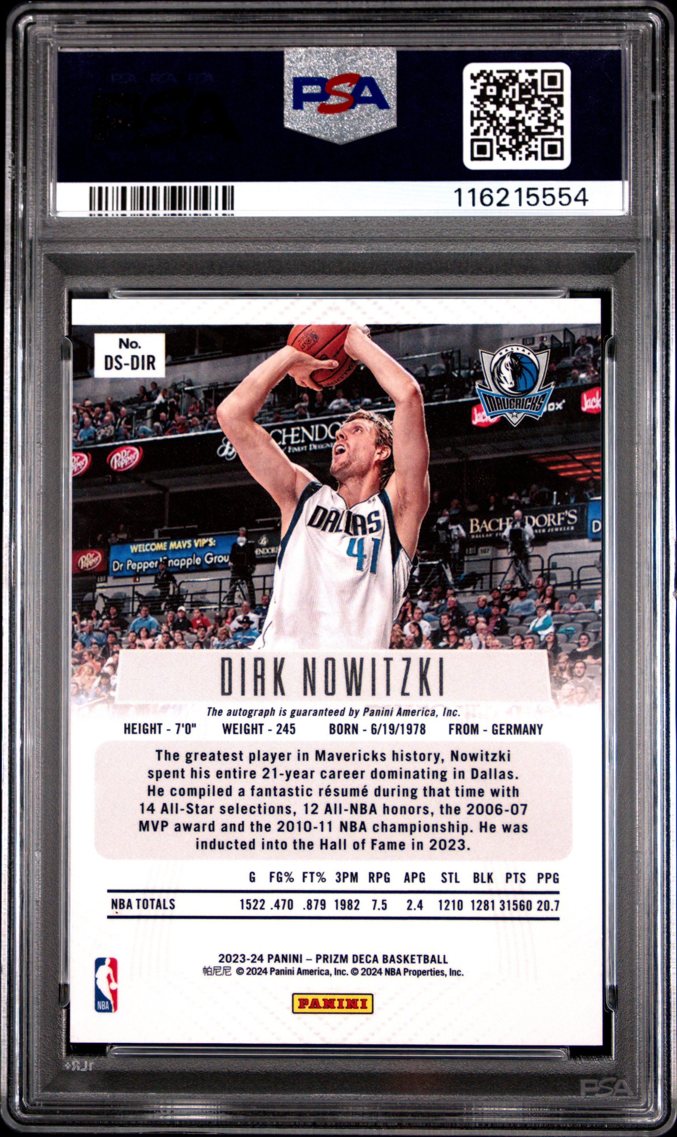 2023 Panini Prizm Deca Signatures Dirk Nowitzki #DSDIR PSA 9
