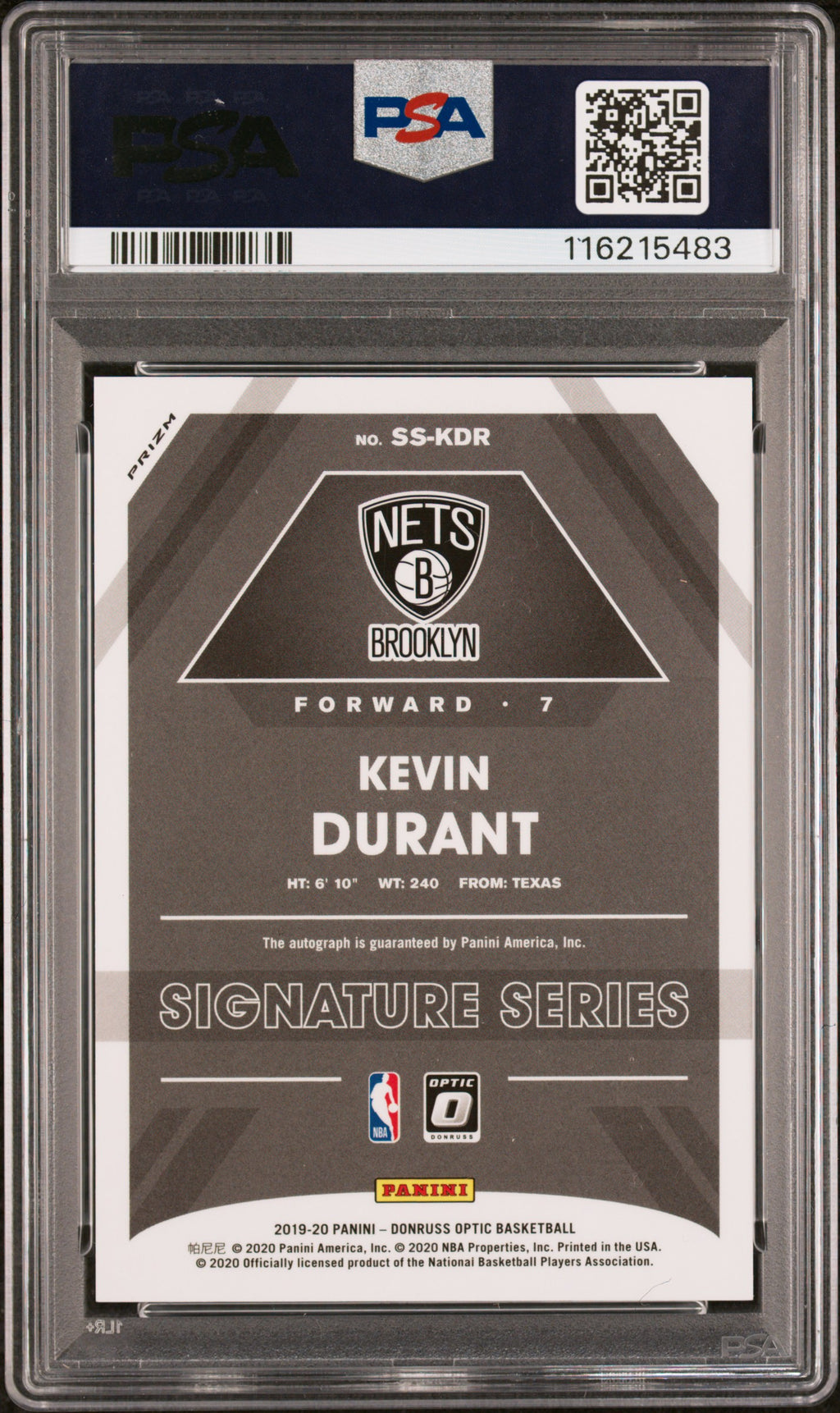2019 Panini Donruss Optic Signature Series Kevin Durant Choice #KDR PSA 9