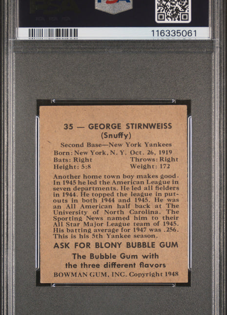 1948 Bowman George Stirnweiss #35 PSA 5